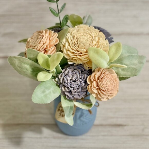 Sola Wood Floral Arrangement in Hand-Painted Personalized Mason Jar - Picture 1 of 8